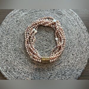 Elegant Pink Pearl 6 Strand Necklace